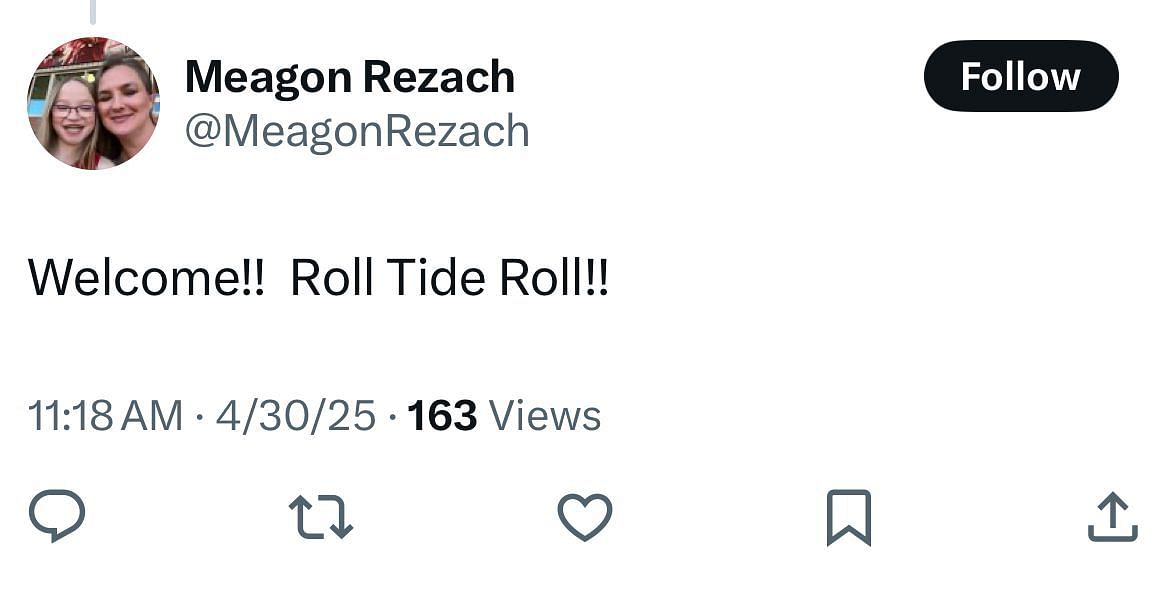 An Alabama fan welcomes Bristow to the school (X/@KeitennB)